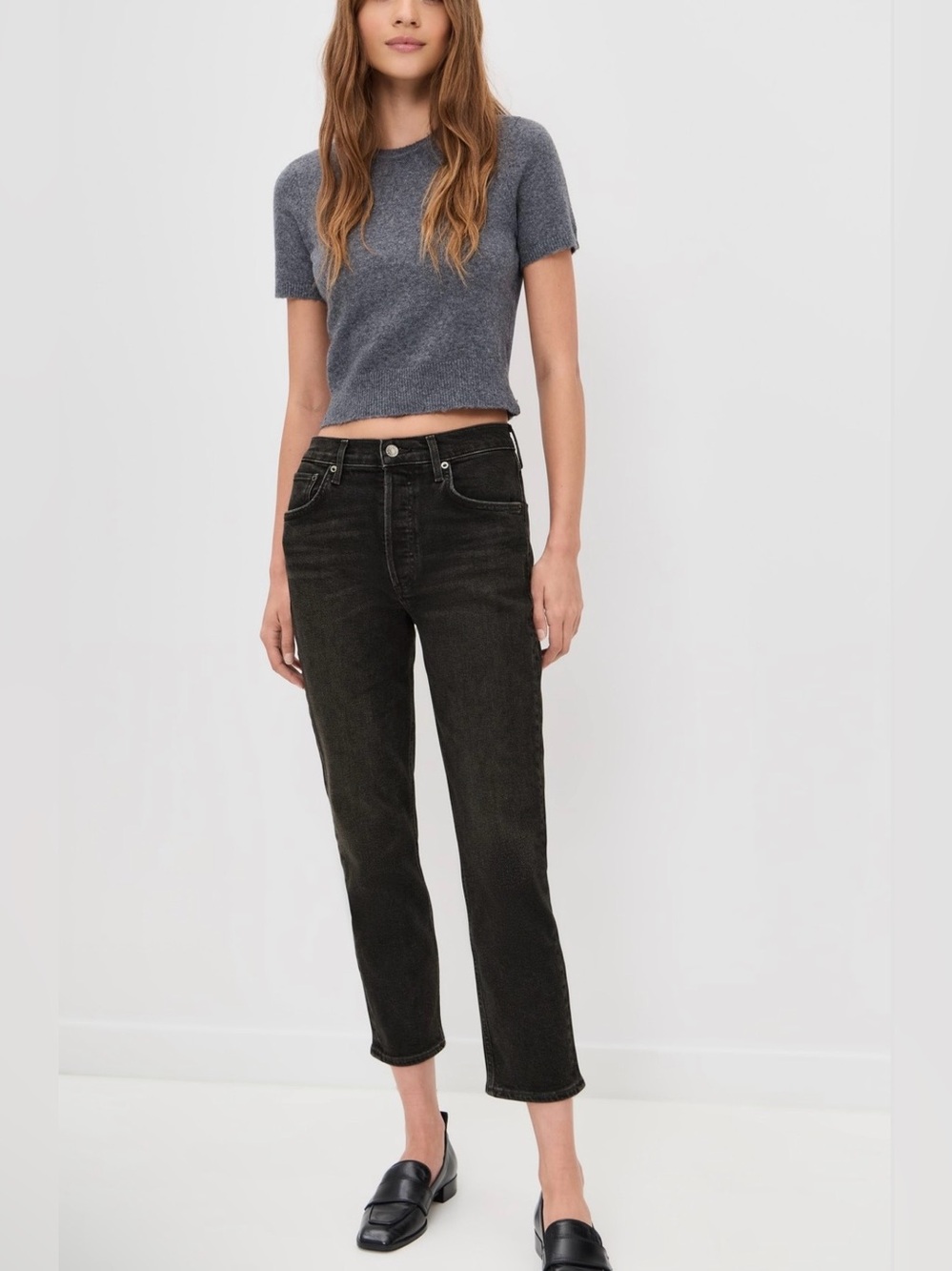 AGOLDE Riley High Rise Straight Crop In Panoramic Black Jeans Size 25